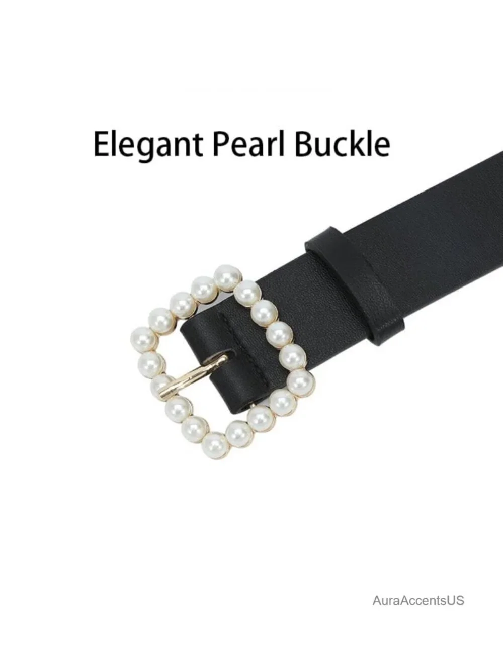 Faux Leather Belt with Pearl Buckle for Jeans Dresses Pants